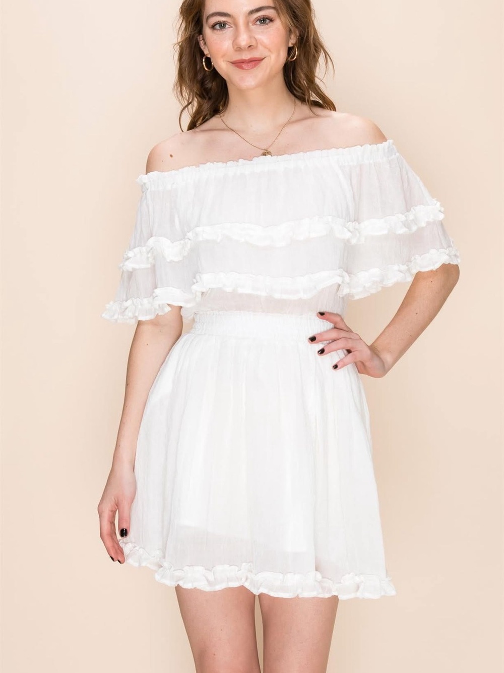 FAVLUX White Off-Shoulder Ruffle Top